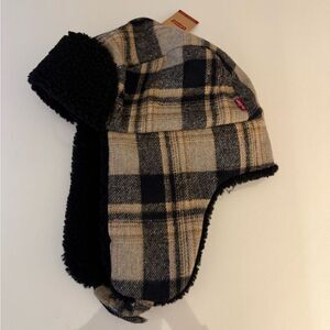 Levis Trapper Hat Mens Plaid Large XL Fleece Sherpa